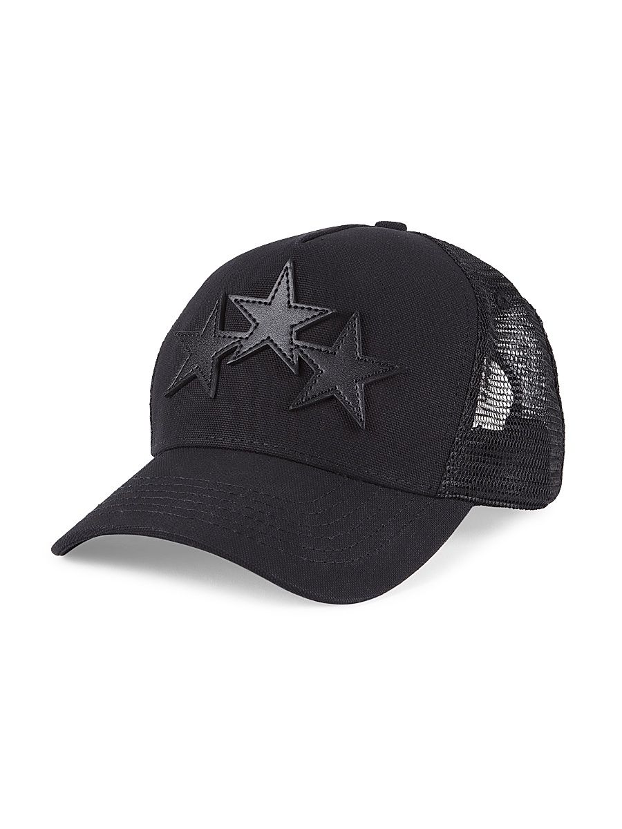 Men's Star Leather Trucker Hat - Black