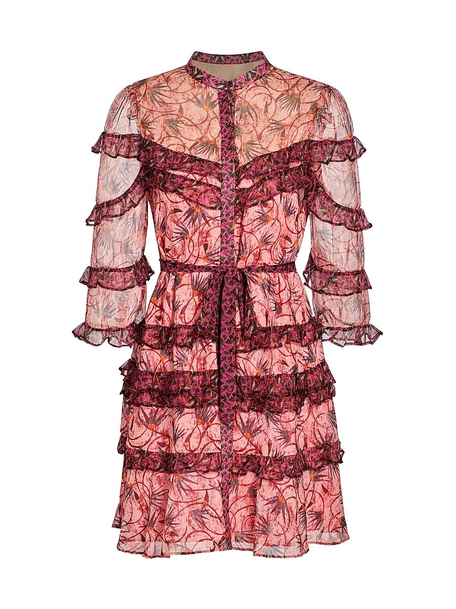 Women's Tasha Silk Floral Ruffled Minidress - Padma Hibiscus - Size 4