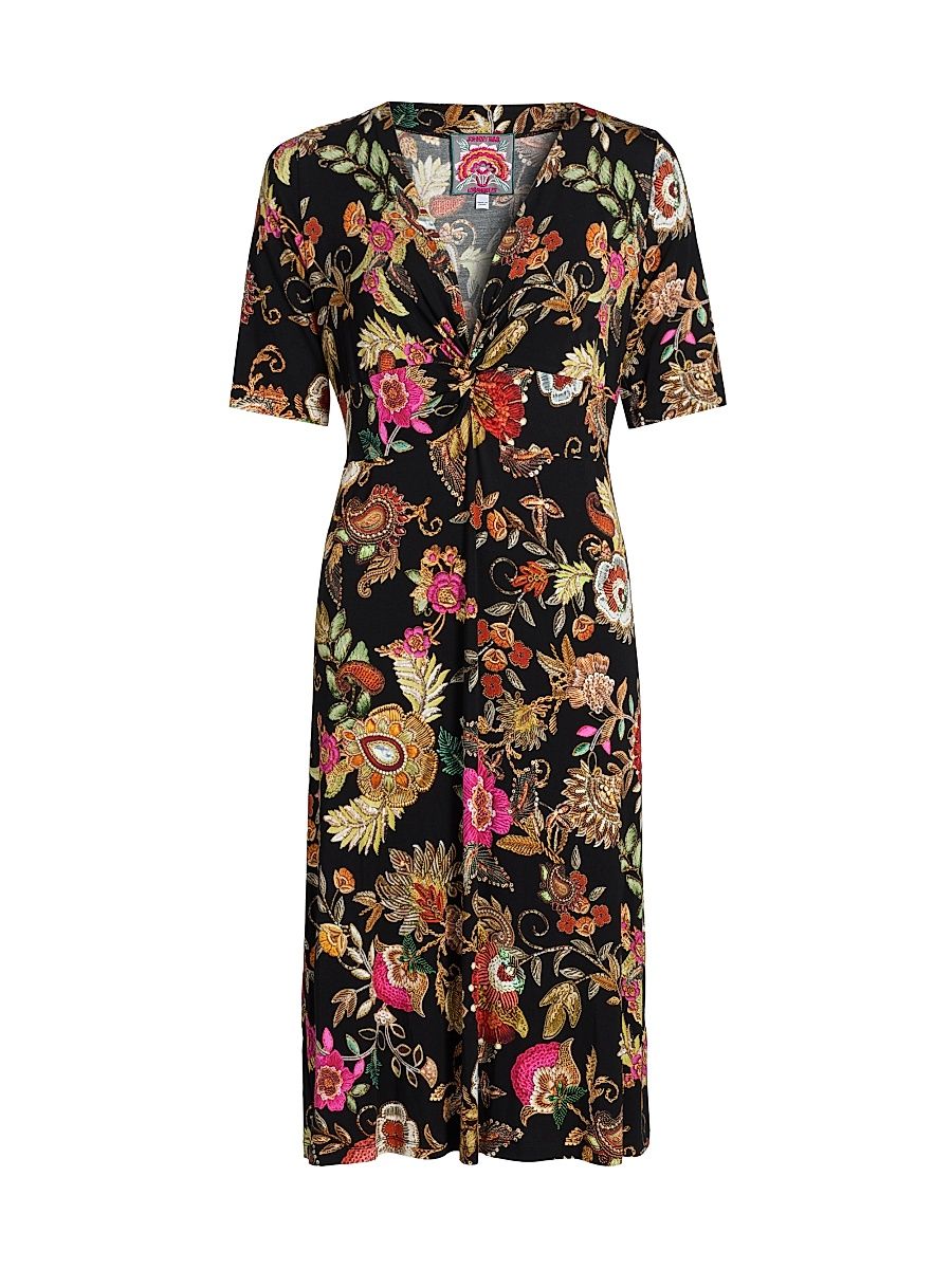 Women's Janie Favorite Floral Twist-Front Midi-Dress - Lowri Black - Size Medium
