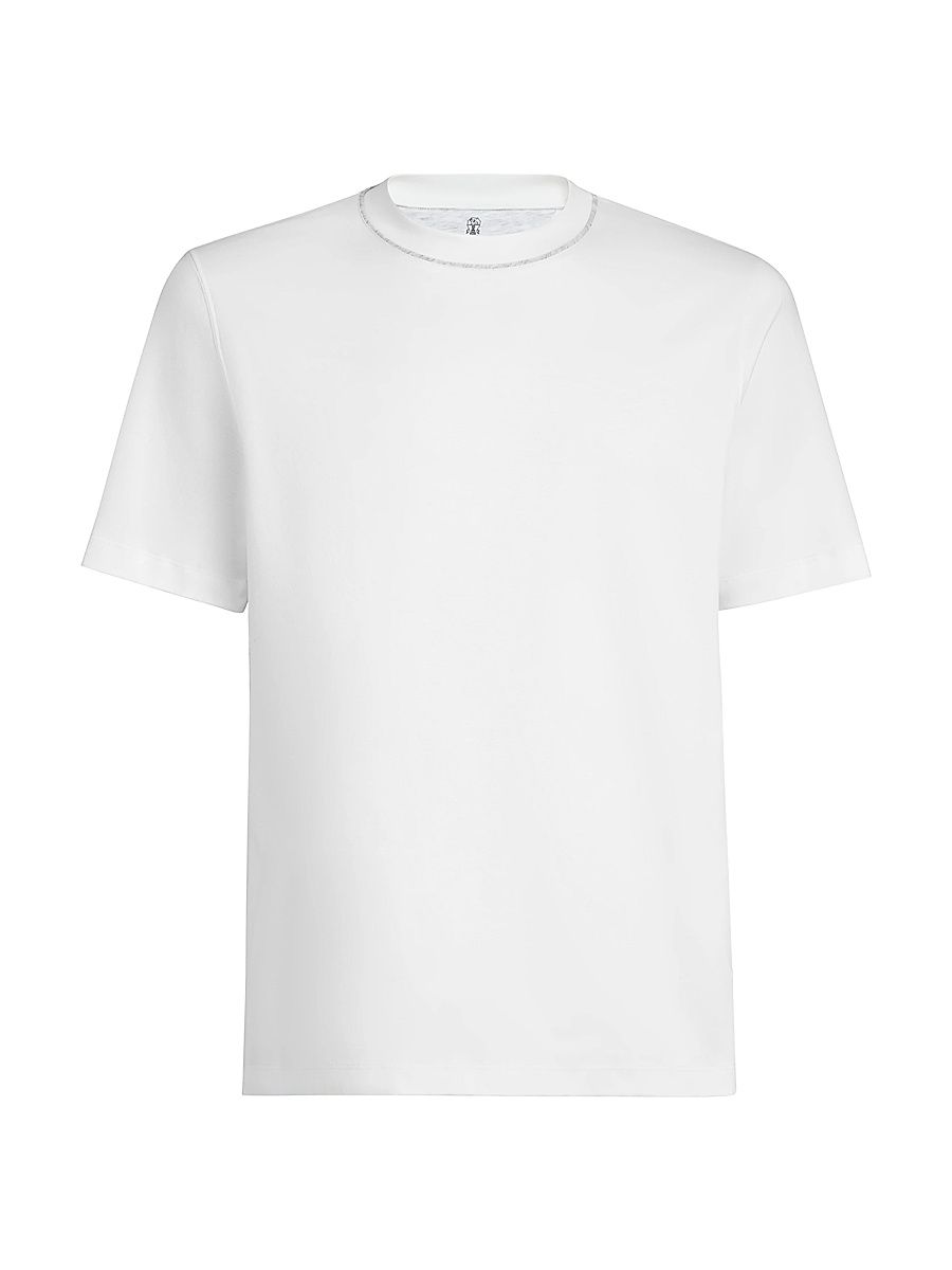 Men's Cotton Jersey T-Shirt with Piping - White - Size XXL