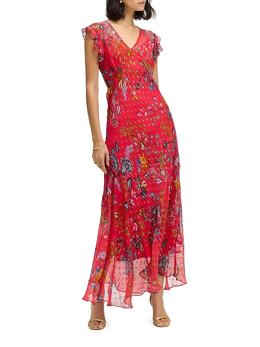 Women's Leighton Floral Silk-Blend Maxi-Dress - Red - Size 12