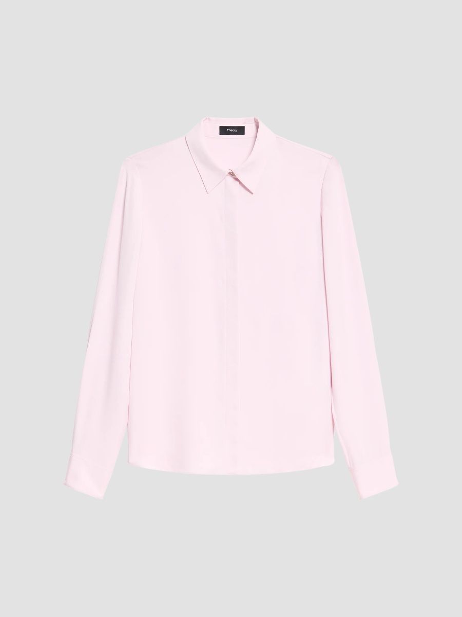 Theory Women's Classic Fitted Silk Shirt - Rose Mauve - Size XL