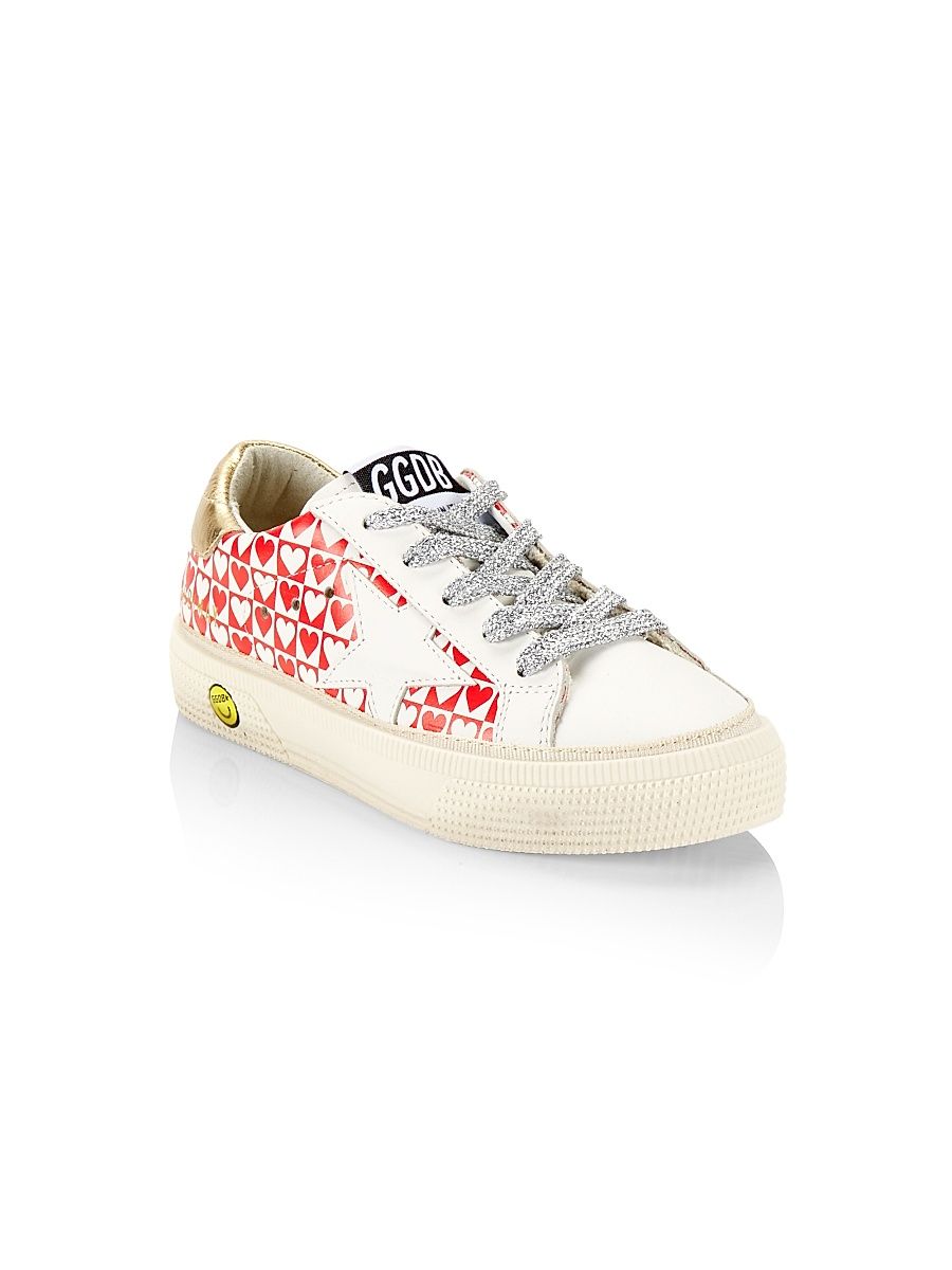 Baby's, Little Girl's & Girl's Heart Print Leather Platform Sneakers - White Red Hearts - Size 13 (Child)
