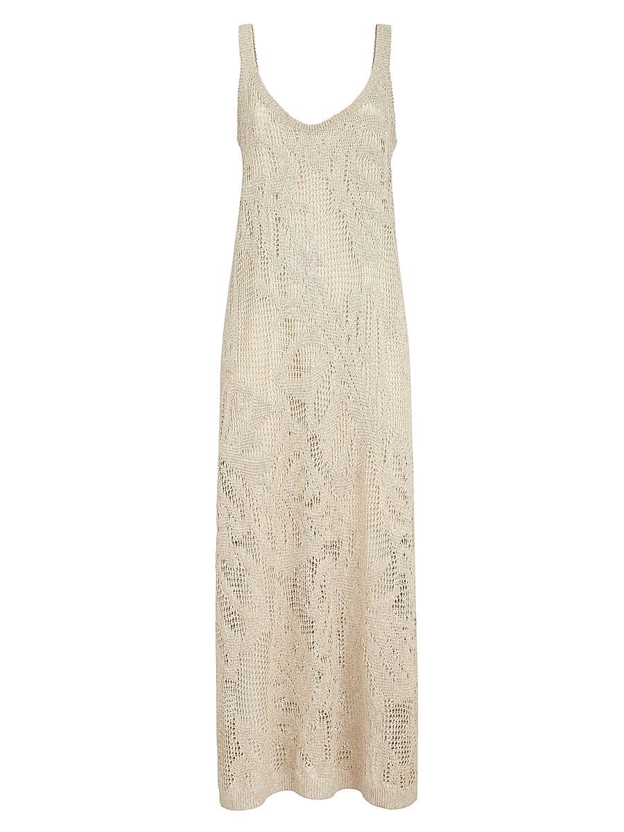 Women's Dazzling Water Lillies Dress in Linen and Cotton - Beige - Size XXXL