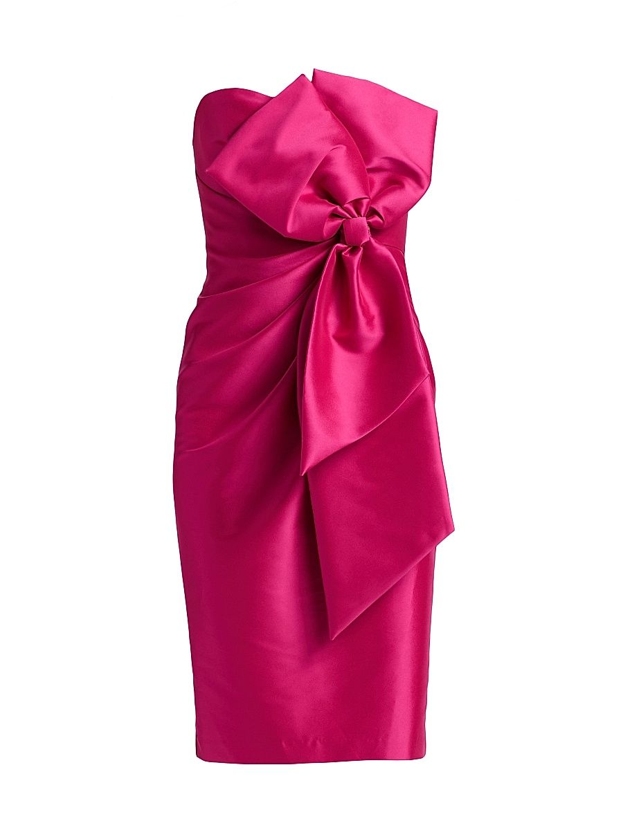 Women's Strapless Bow-Accented Cocktail Dress - Hot Fuschia - Size 8