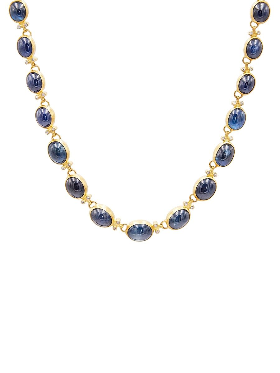 Women's Rune 22K & 24K Yellow Gold, Blue Sapphire, & 0.18 TCW Diamond Necklace - Sapphire - Size 18.5