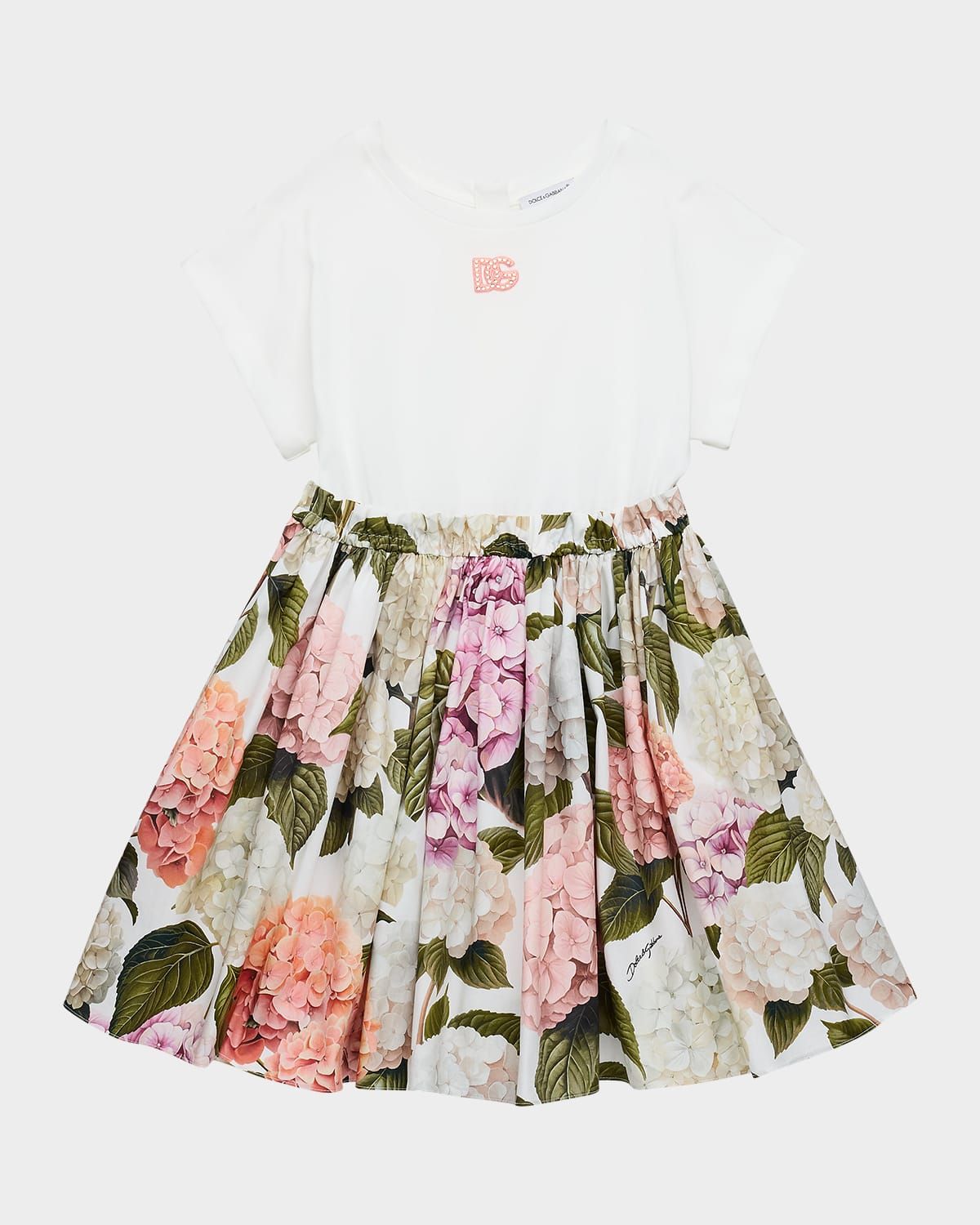 Girl & apos;s Hydrangea-Print Cotton Jersey & Poplin Dress, Size 2-6