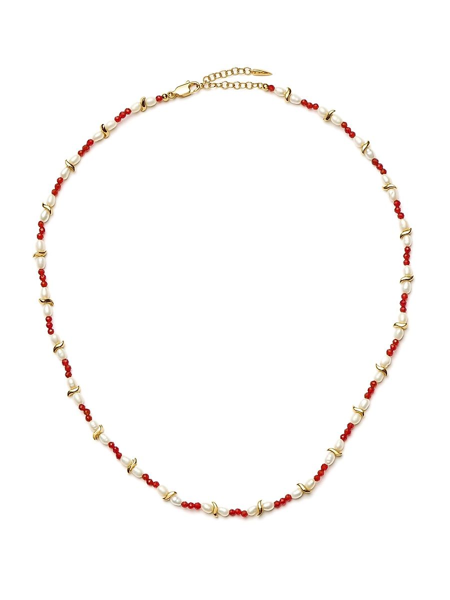 Women's Savi 18K-Gold-Plated, Garnet & Freshwater Pearl Beaded Necklace - Gold