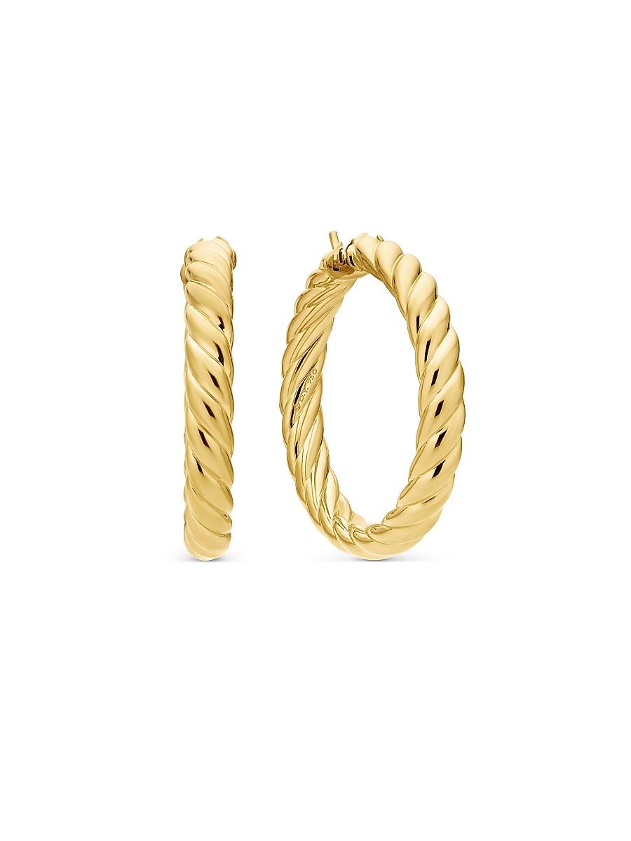 Women's Sculpted Cable Hoop Earrings In 18K Yellow Gold - Gold
