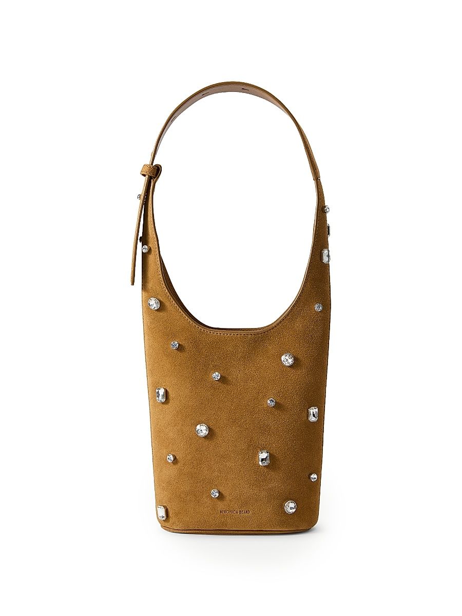 Women's Small Crystal-Embellished Suede Shoulder Bag - Acorn