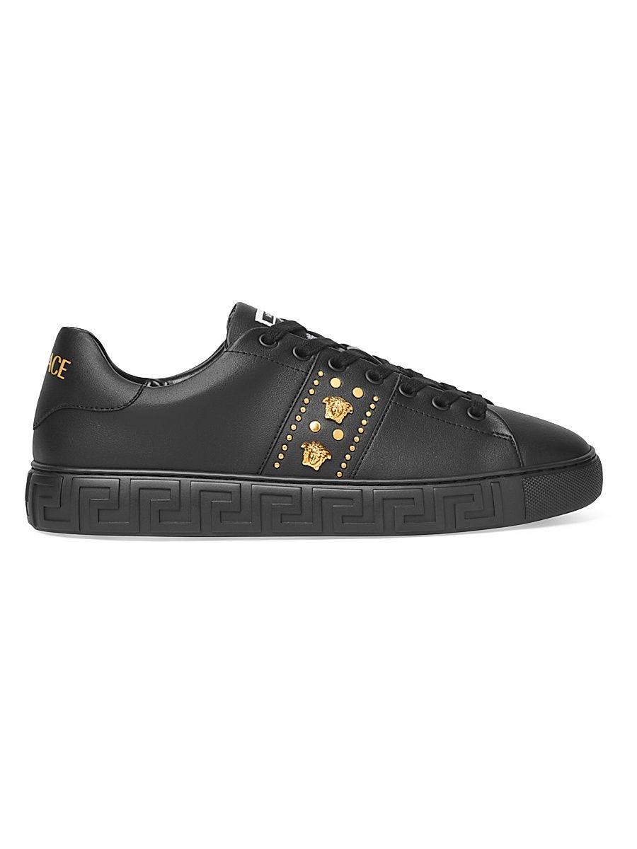Men's Medusa Studded Low-Top Sneakers - Black Versace Gold - Size 12