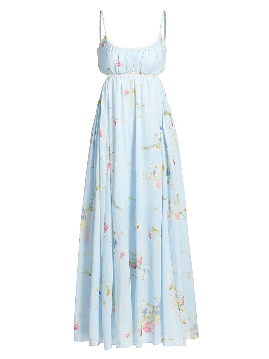 Women's Lucky Picnic Floral Linen Maxi Dress - Blue Bouquet Floral - Size 8