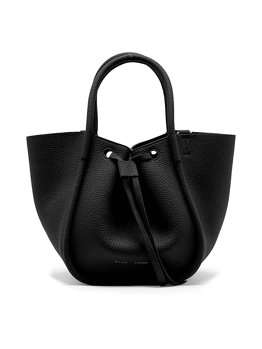 Women's Small Ruched Leather Tote Bag - Black