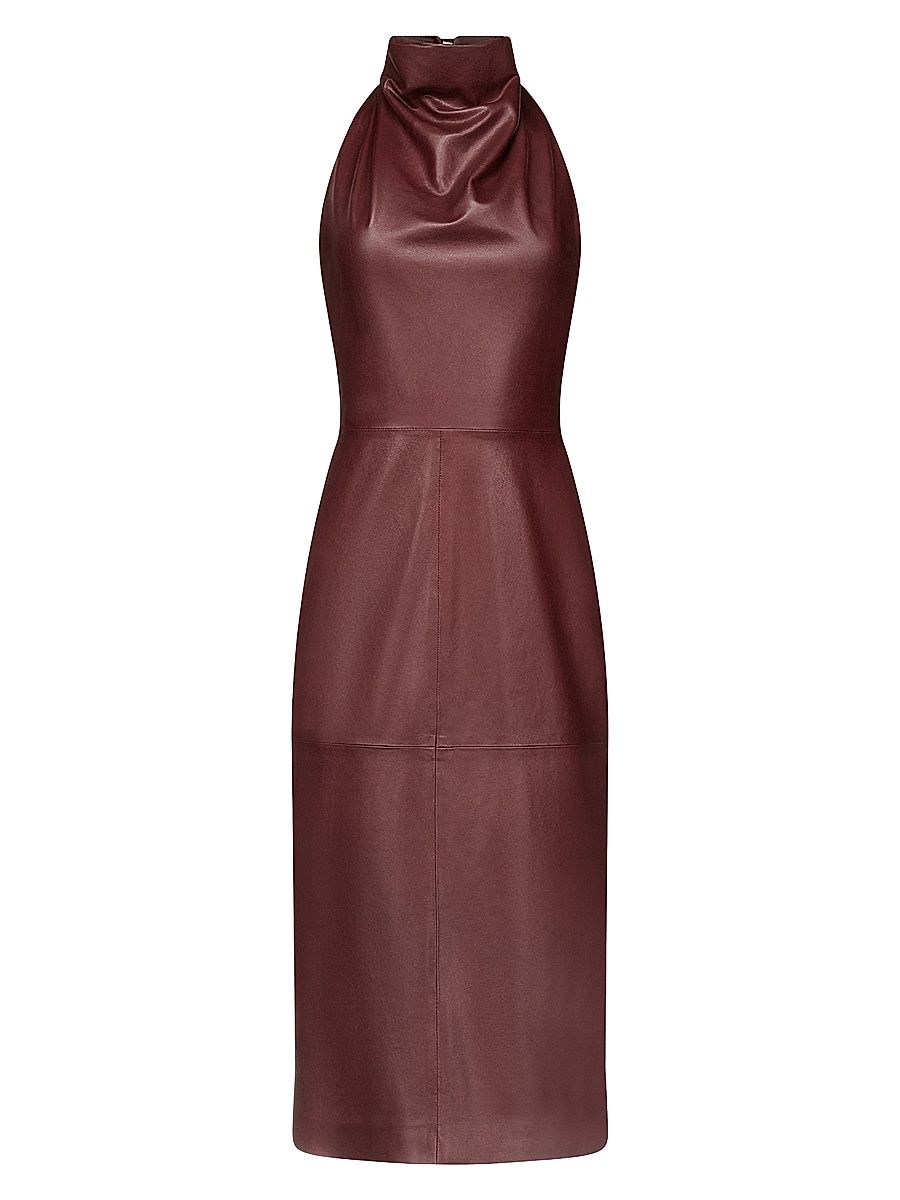 Women's Lola Leather Column Midi-Dress - Red Red Wine - Size Medium