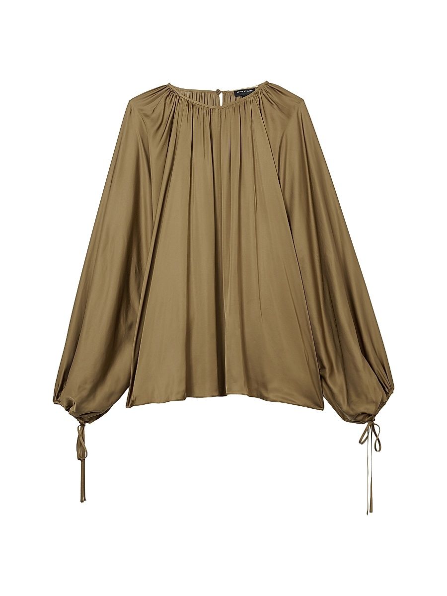 Women's Finley Draped Balloon-Sleeve Blouse - Khaki - Size 10