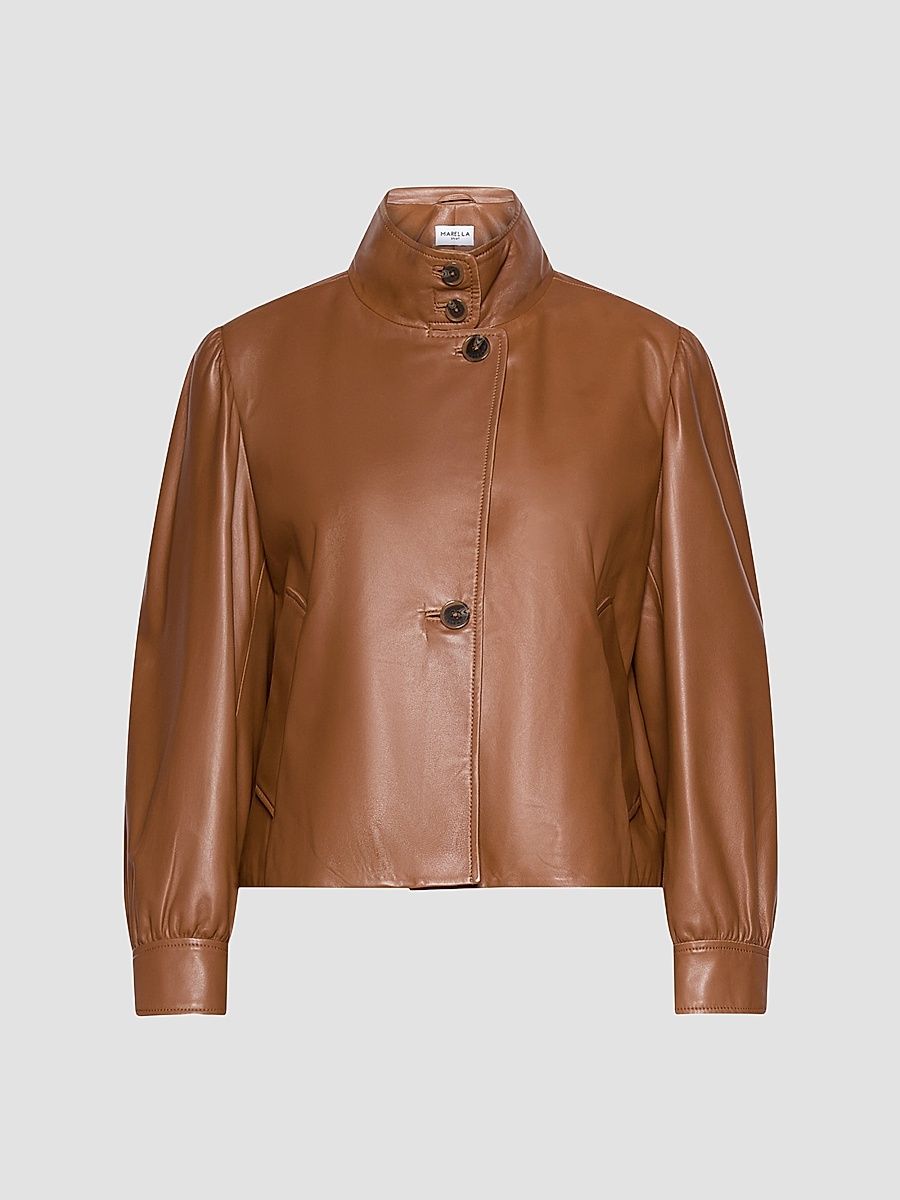 Women's Leather Jacket - Tobacco Brown - Size 14