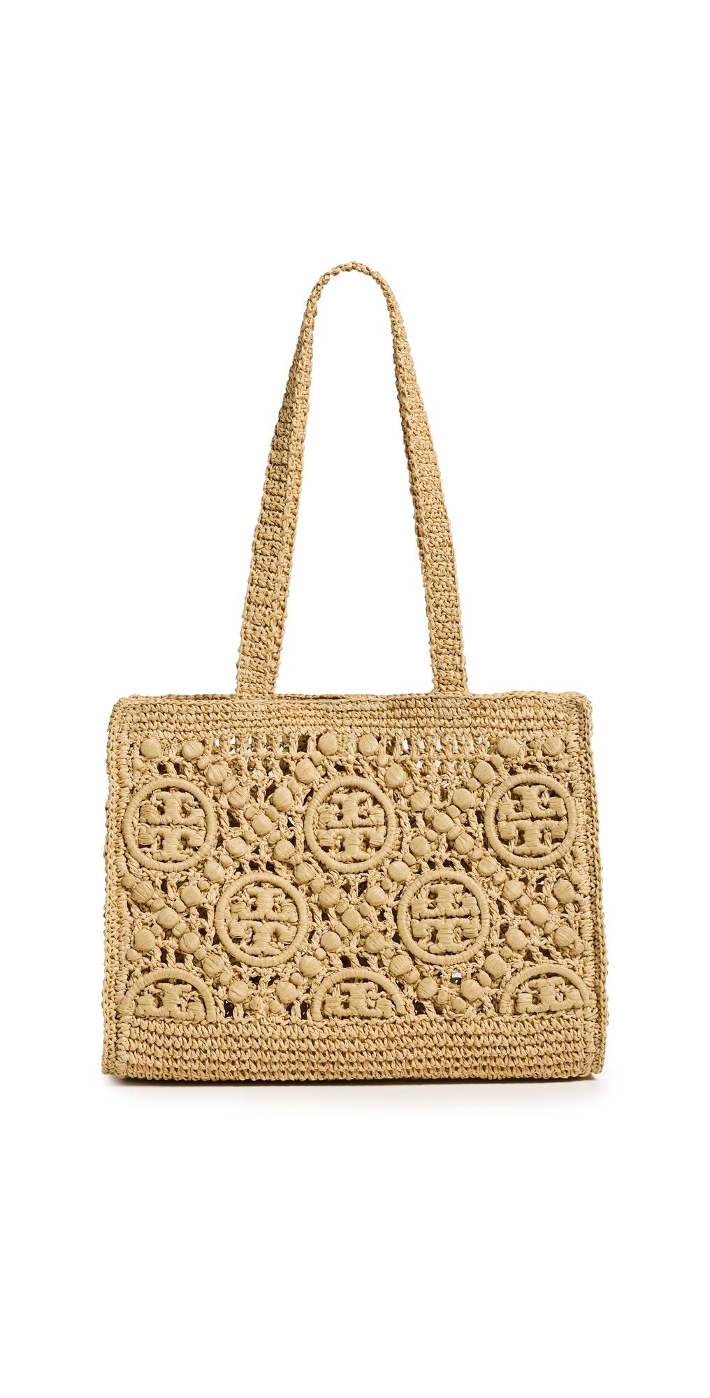 Tory Burch T Monogram Crochet Small Tote Natural One Size