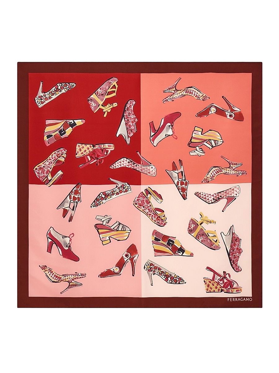 Women's Printed Silk Scarf - Rose Red