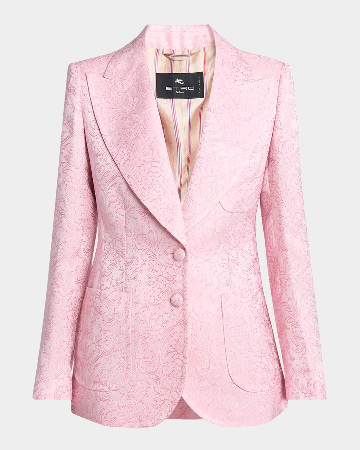 Pink Paisley Jacquard Single-Breasted Jacket