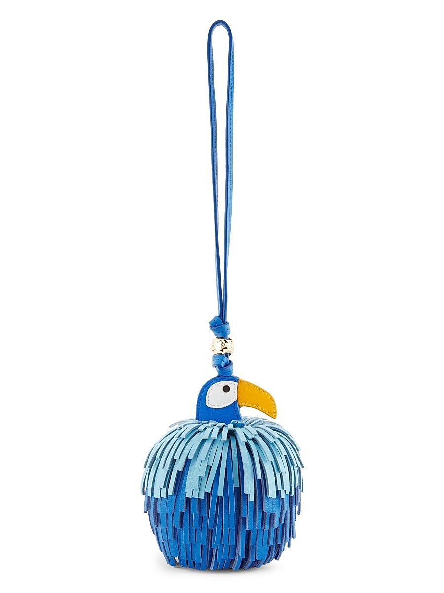 Women's Toucan Fringed Leather Bag Charm - Light Blue
