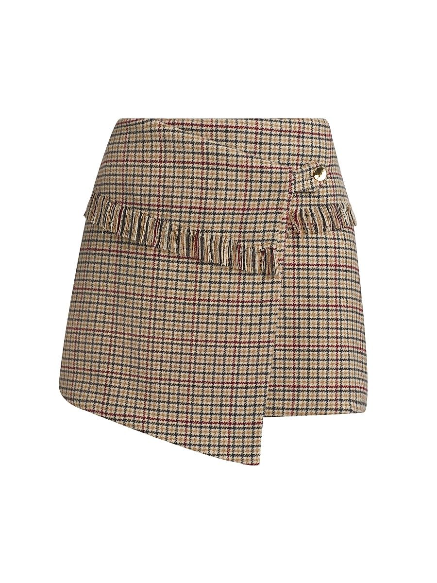 Women's Check Wool-Blend Wrap Miniskirt - Tiger Eye - Size 14