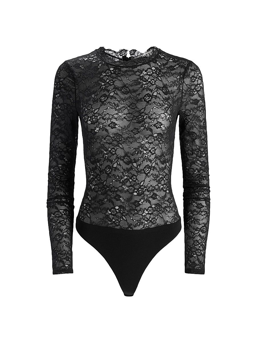 Women's Taeyn Lace Crewneck Bodysuit - Black - Size Medium