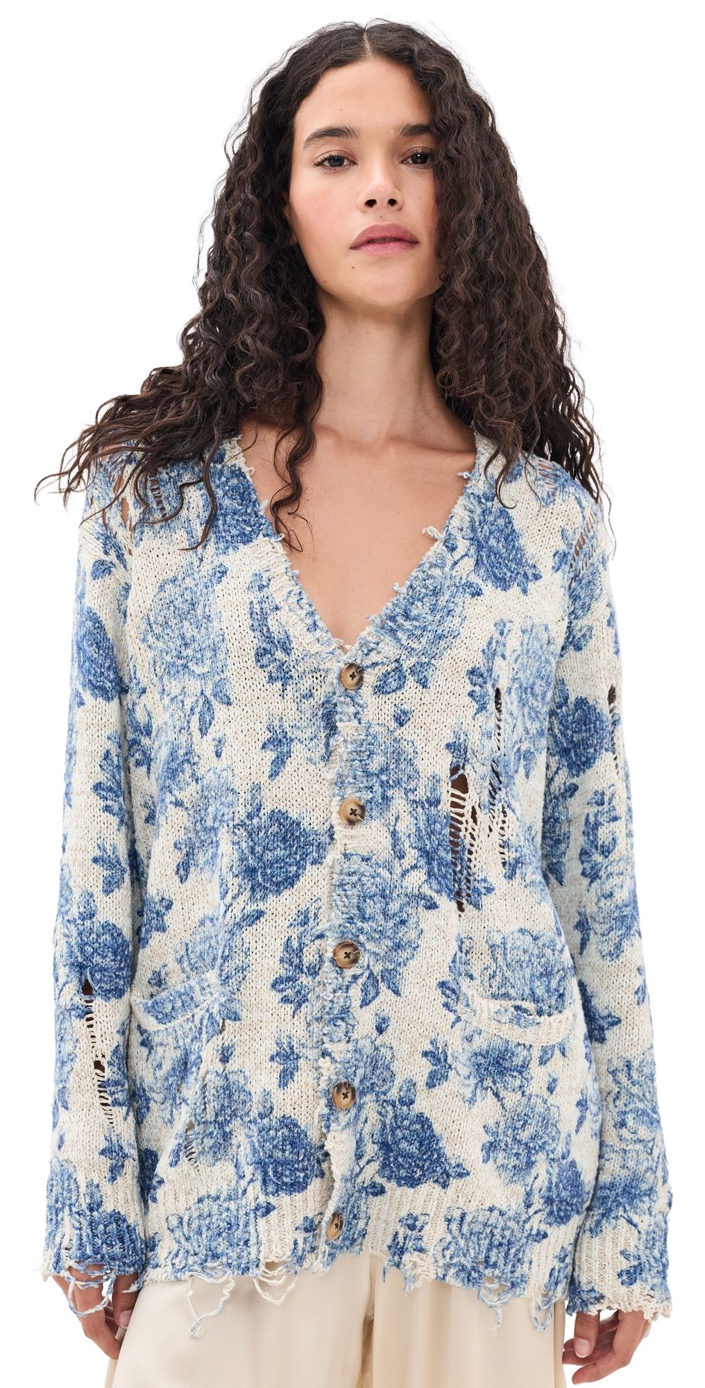 R13 Boyfriend Cardigan Blue Floral L