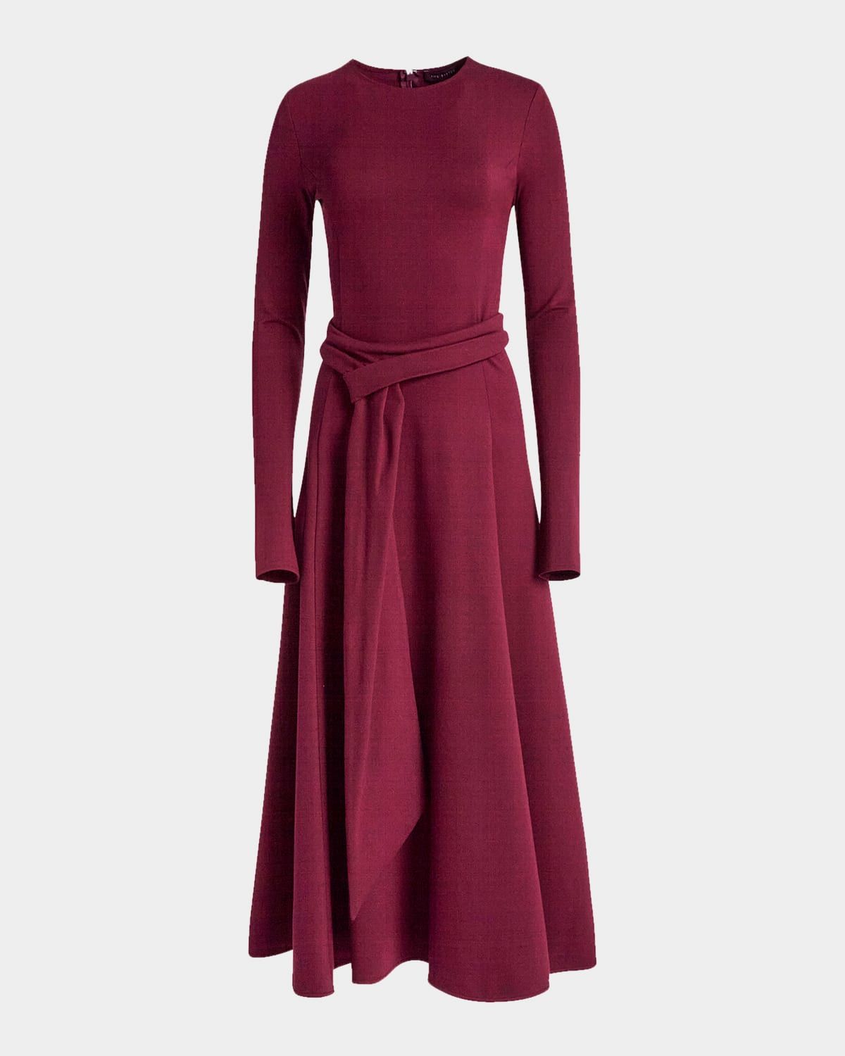 Belted A-Line Knit Maxi Dress
