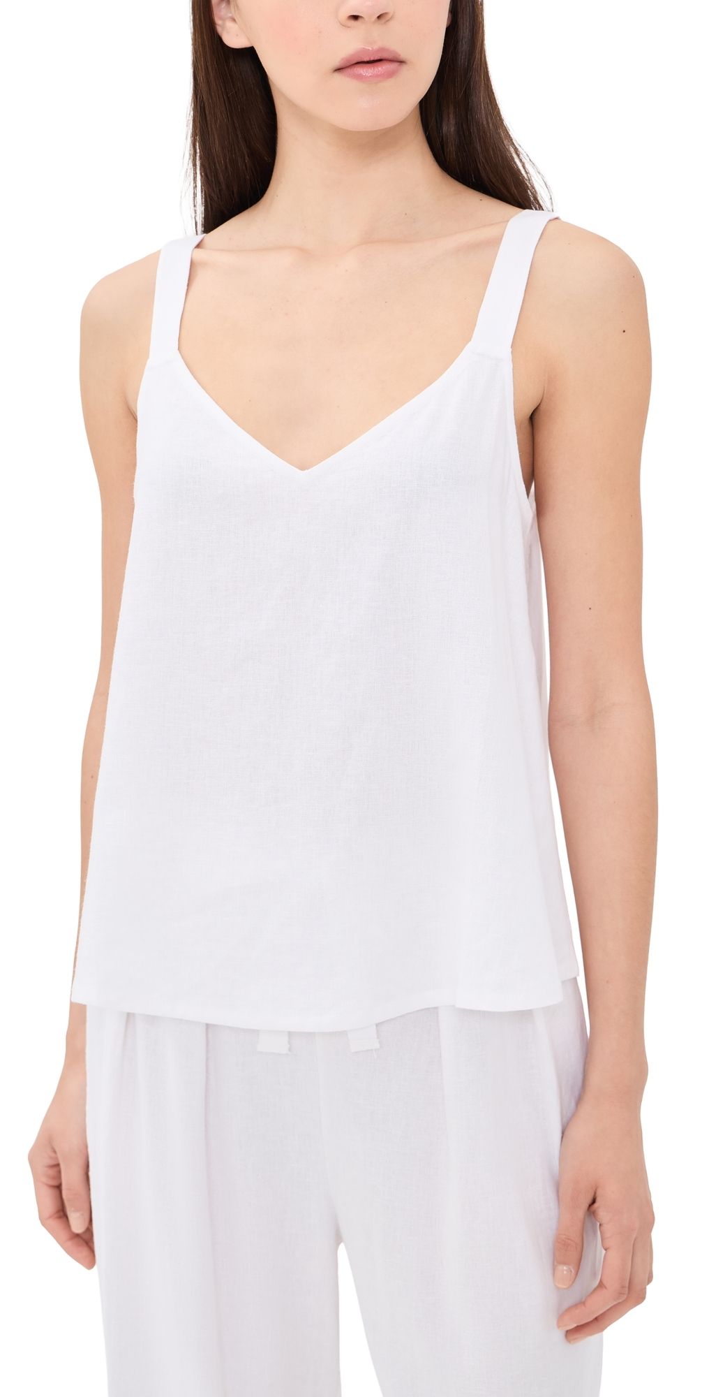 Eberjey Linen Blend V Neck Cami White XL