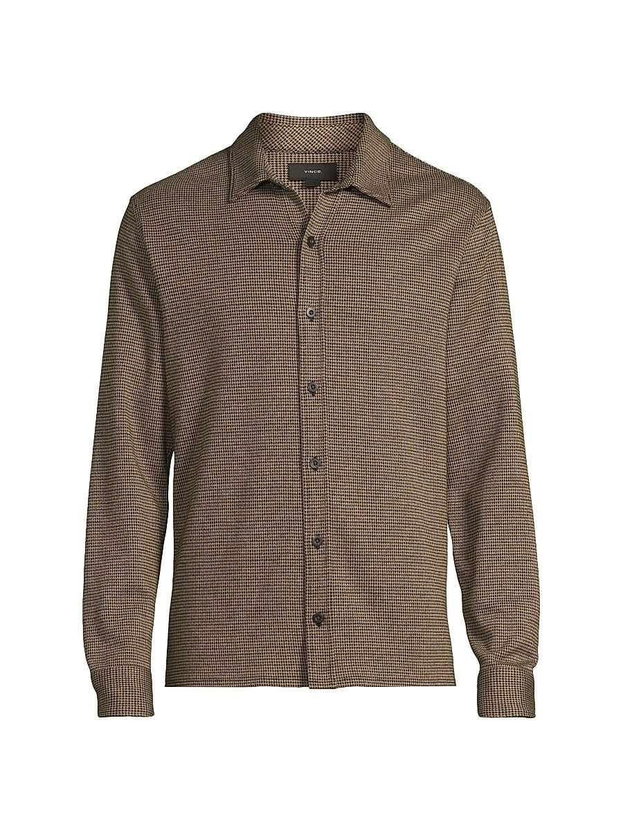 Men's Houndstooth Cotton-Blend Button-Front Shirt - Dark Roast Combo - Size XXL