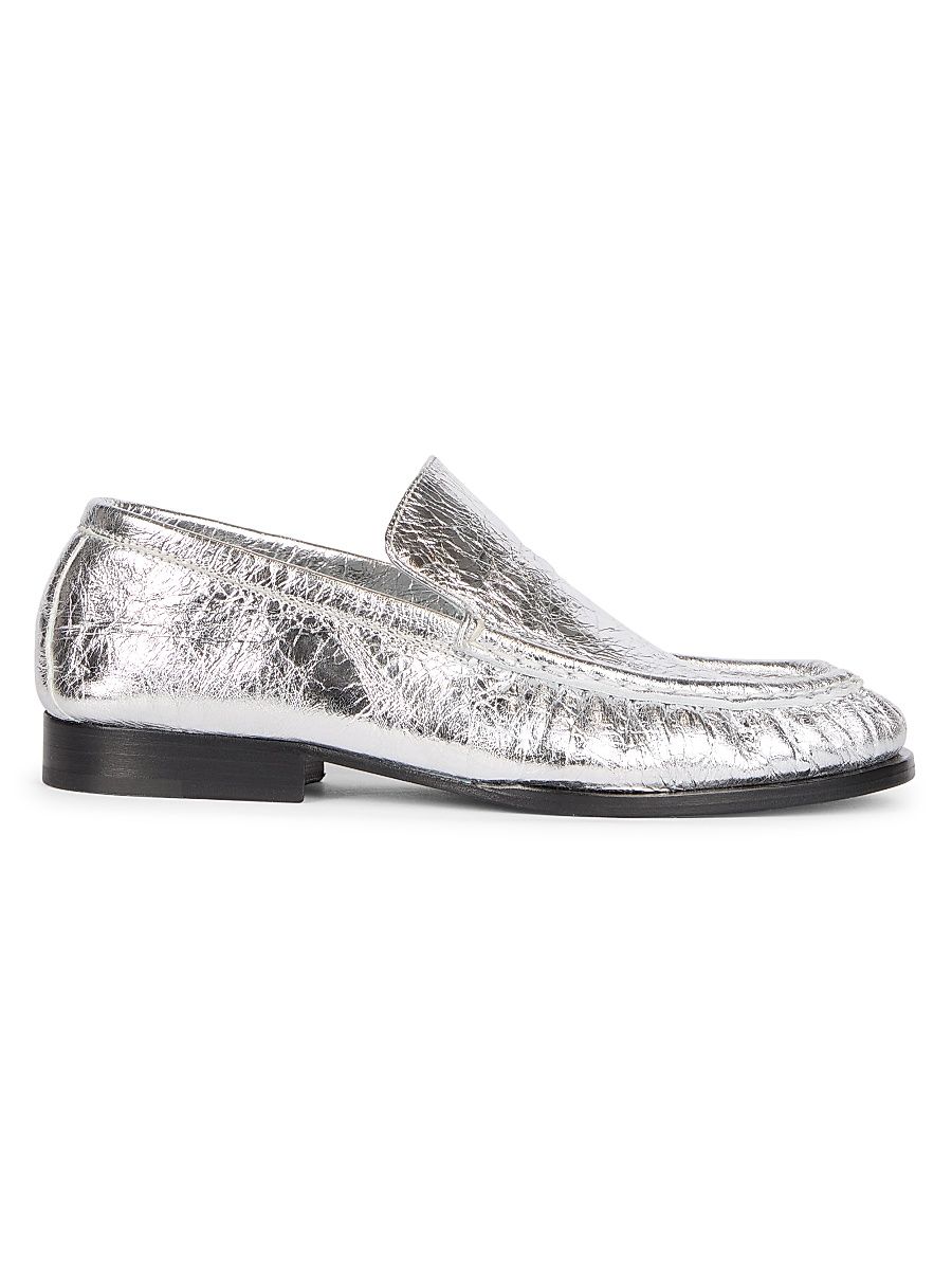 Women's Metallic Leather Loafers - Silver - Size 10