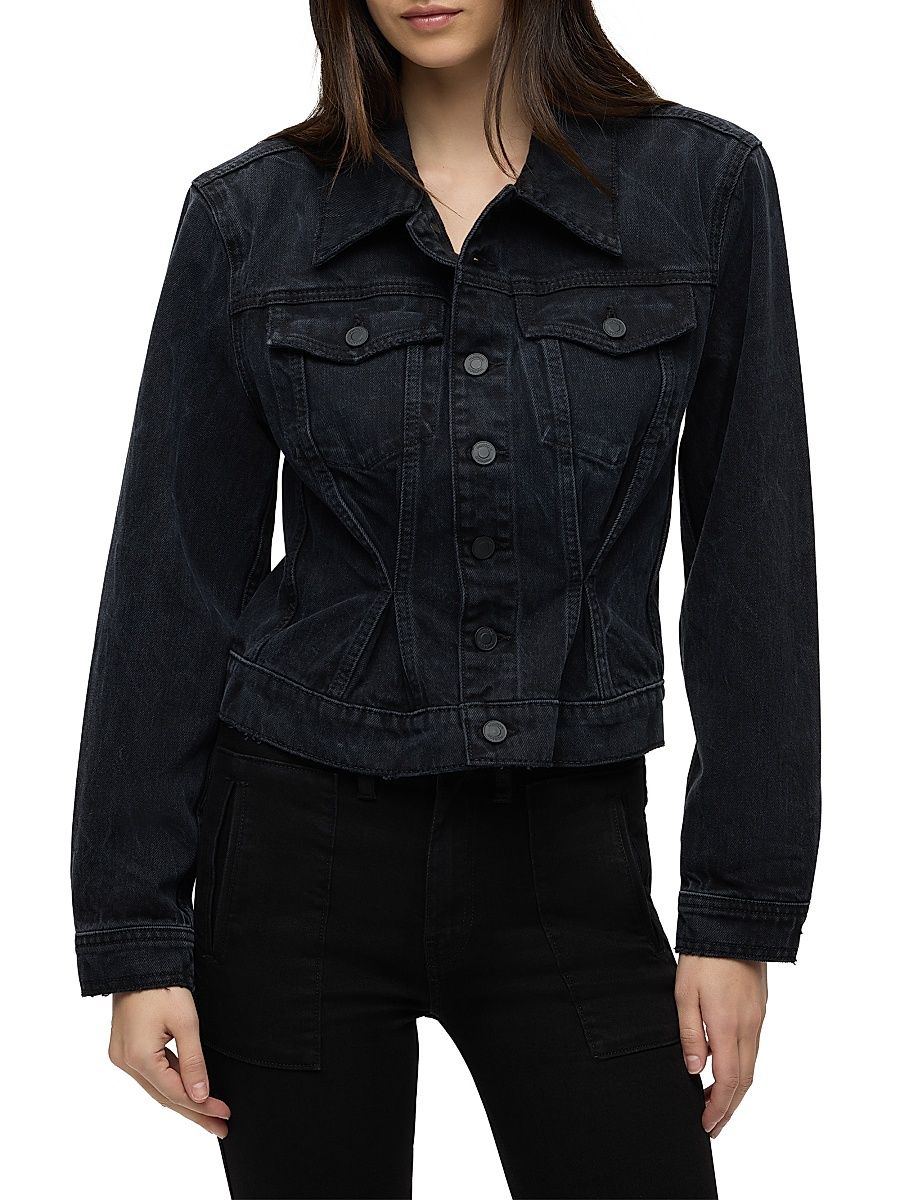 Women's Denim Cinched-Waist Jacket - Dark Night - Size XS