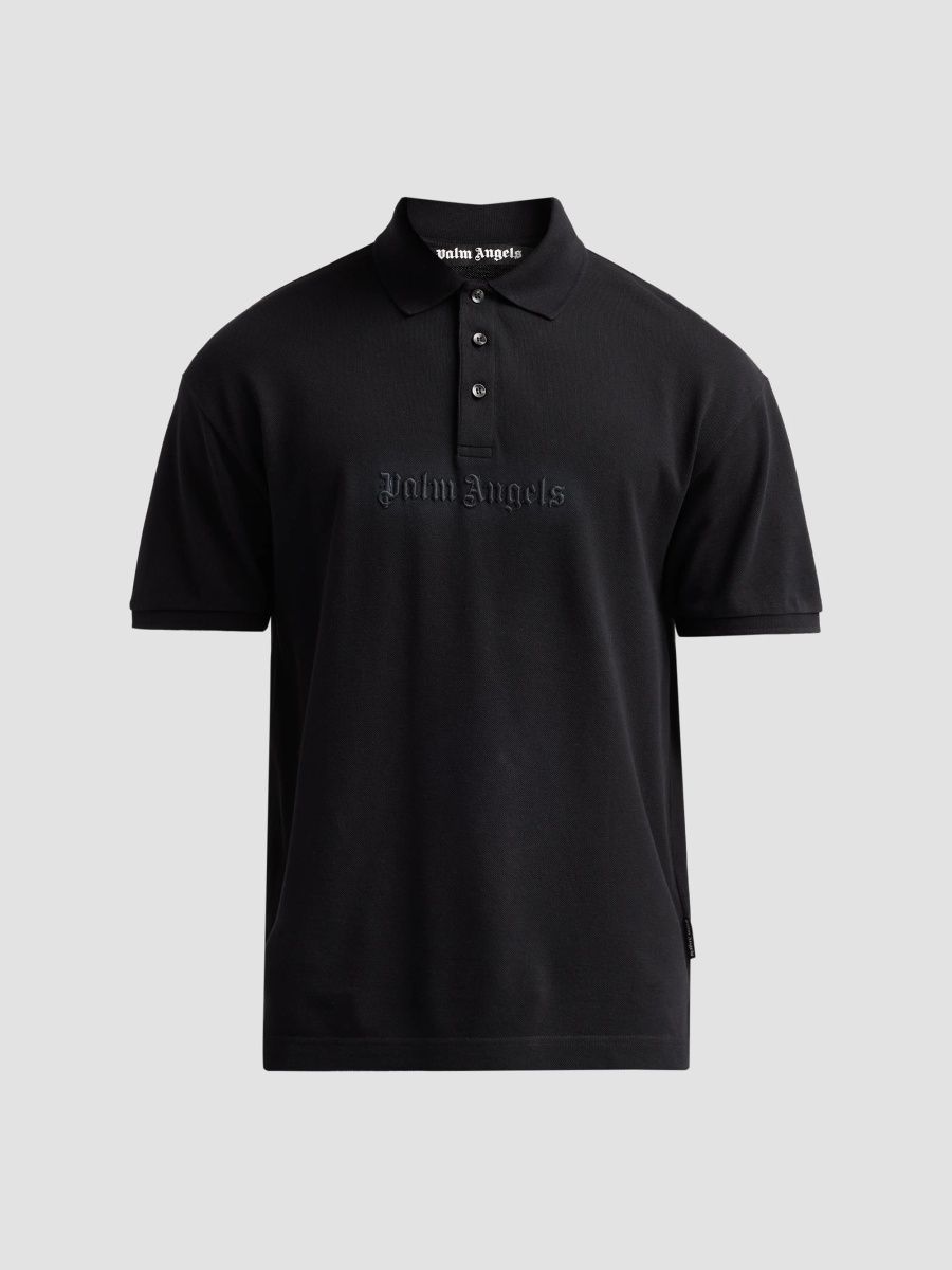 Palm Angels Men's Logo Spray Cotton Polo Shirt - Black Grey - Size XXL