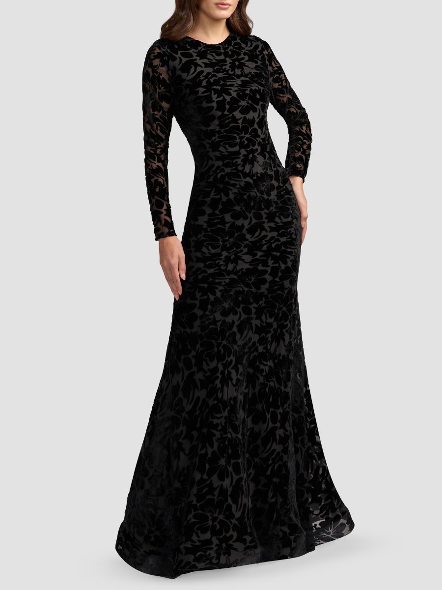 Mac Duggal Women's Floral Burnout Velvet Mermaid Gown - Black - Size 20