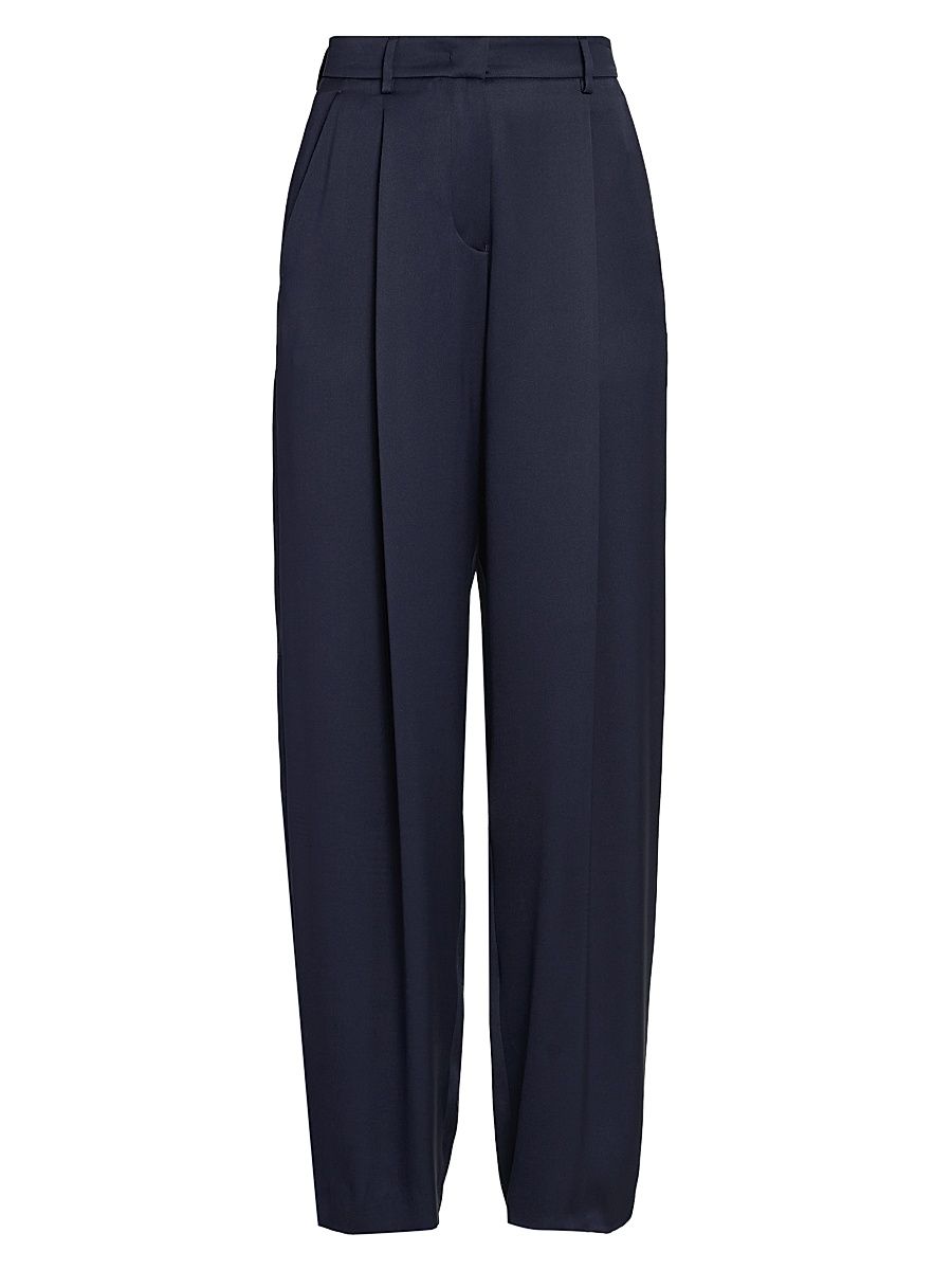 Women's Silk Straight-Leg Pants - Solid Medium Blue - Size 14