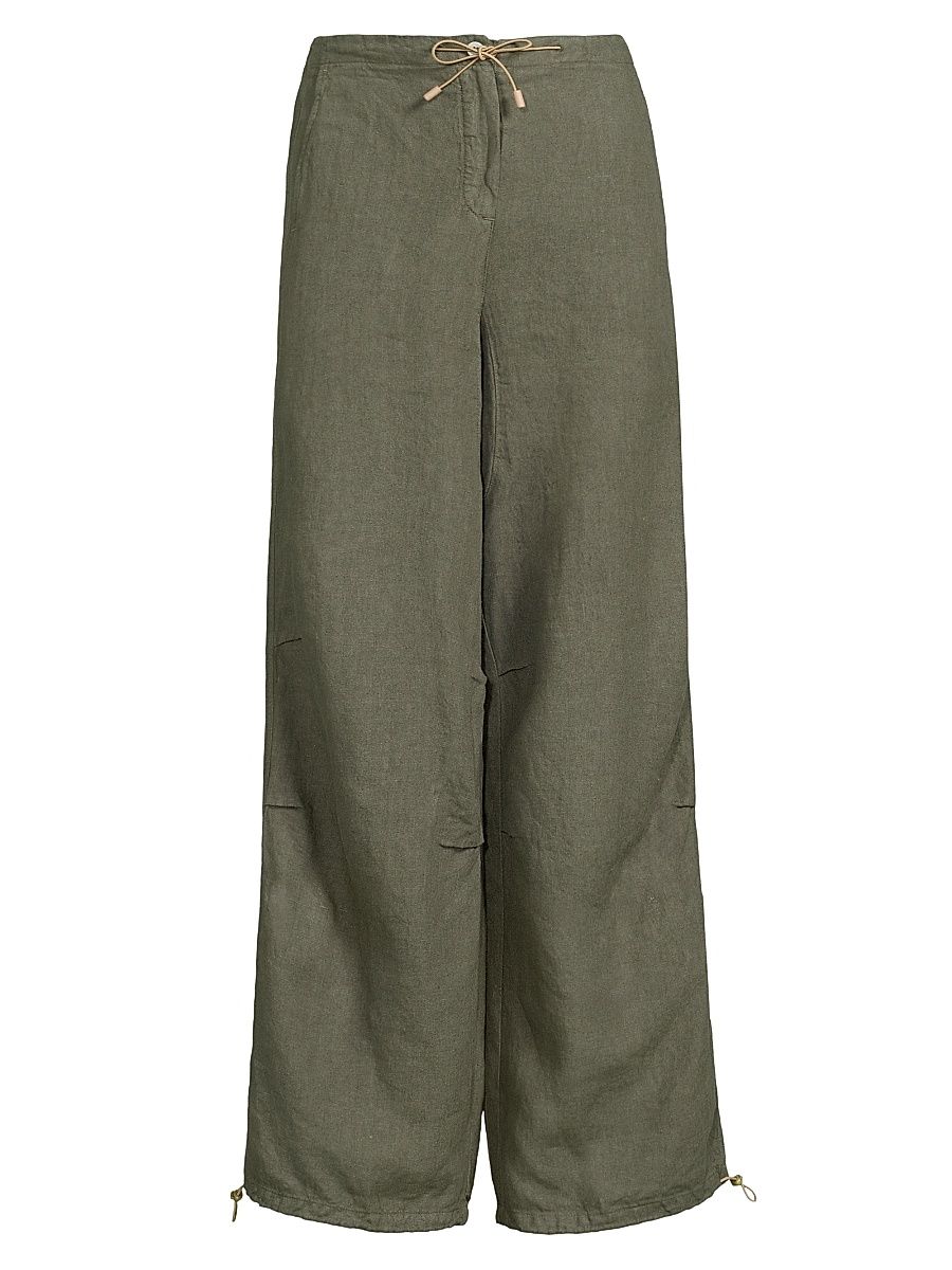 Women's Tab-Front Linen Pants - Military - Size XL