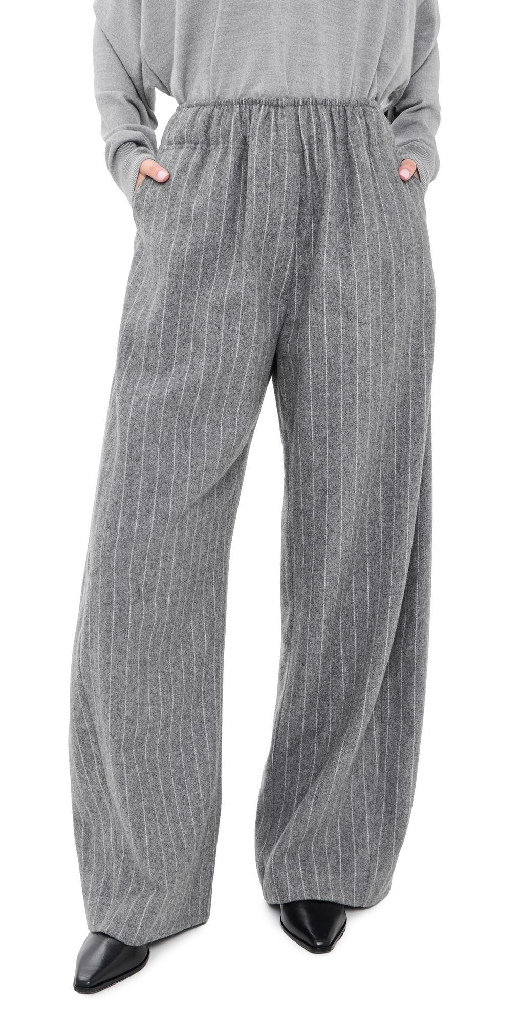 The Latest E-Dora Misto Lana Gessato Pants Light Grey 42