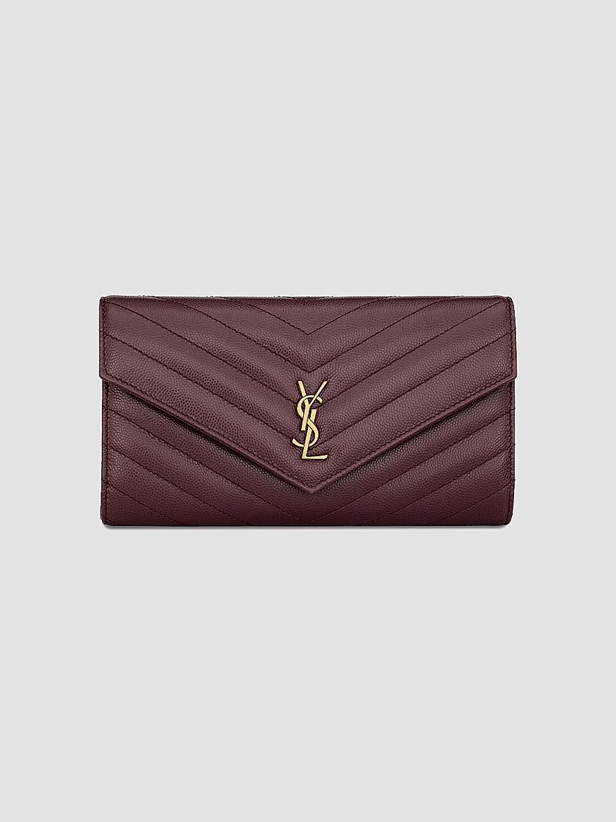 Saint Laurent Women's Cassandre Large Flap Wallet in Grain De Poudre Leather - Rouge Cabernet