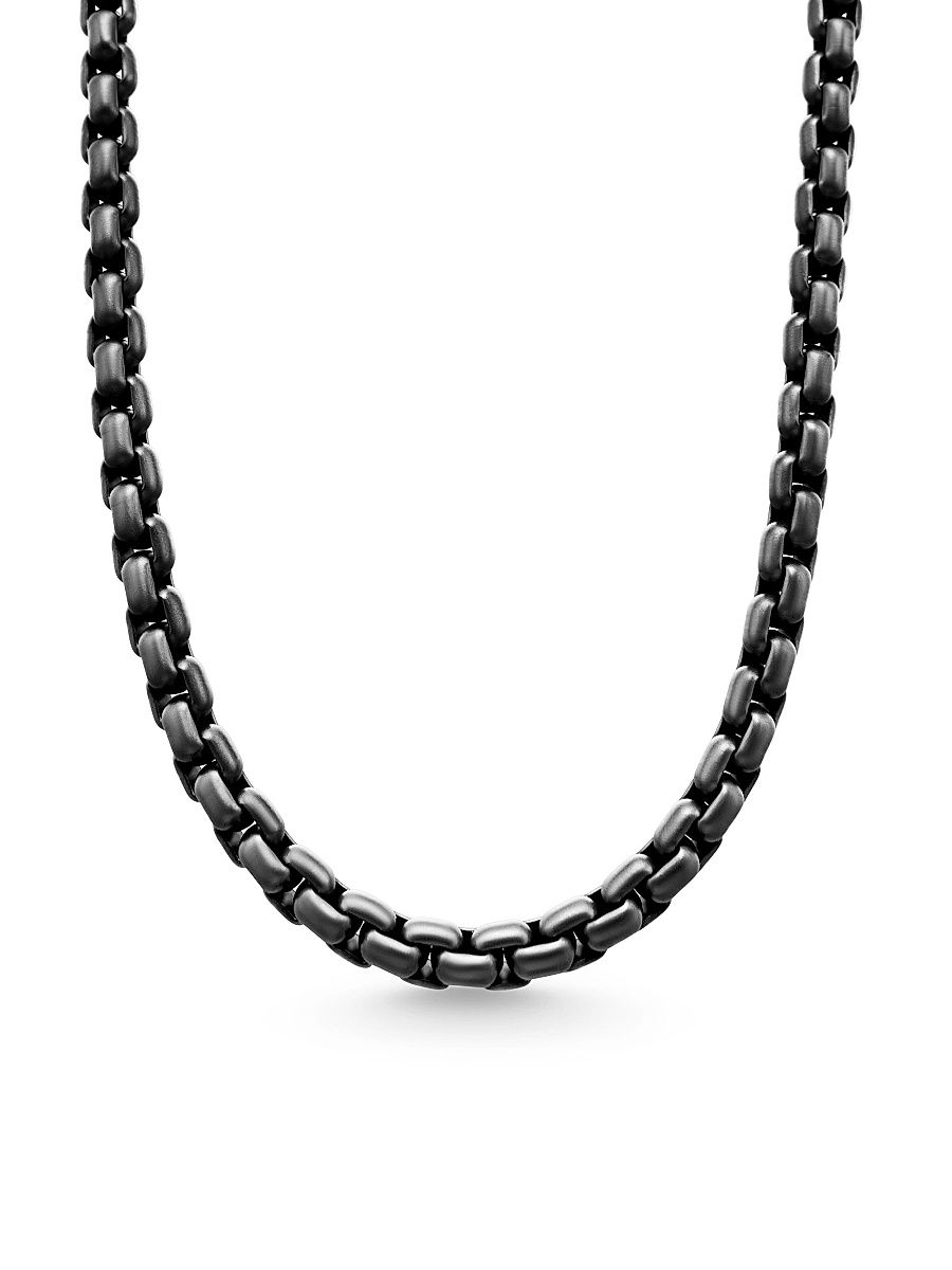 Men's Box Chain Necklace In Stainless Steel And Sterling Silver, 7.3mm - Black - Size 22