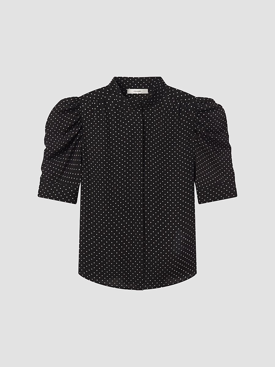 Women's The Gillian Pin Dot Silk Blouse - Black Multi - Size XL