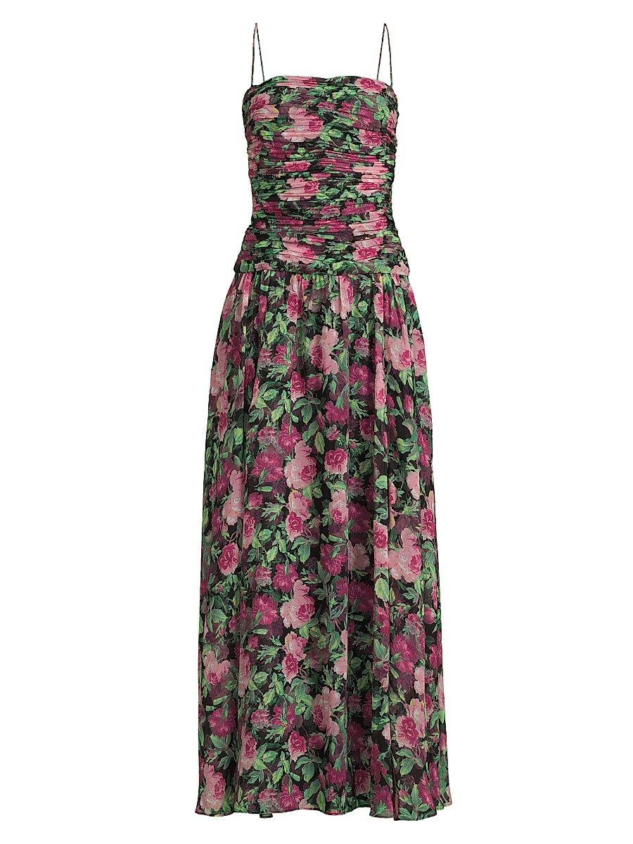 Women's Dylan Floral Chiffon Ruched Maxi Dress - Magenta Multi - Size 14