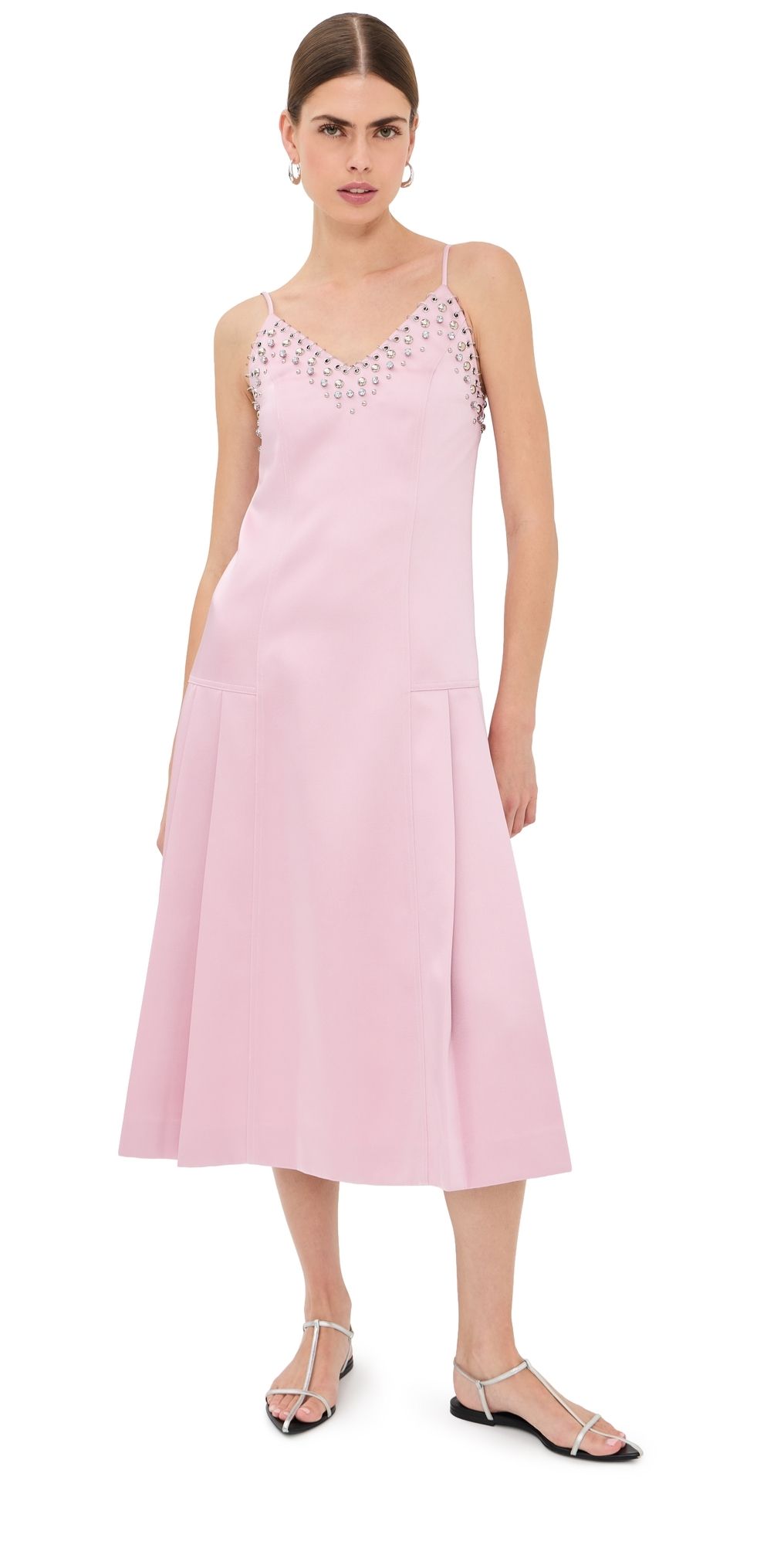 3.1 Phillip Lim Studded Structured Satin Pleated Cami Midi Dress Lotus 2