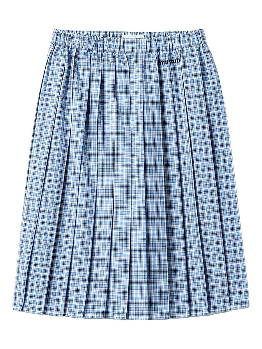 Women's Pleated Check Skirt - Blue - Size 8