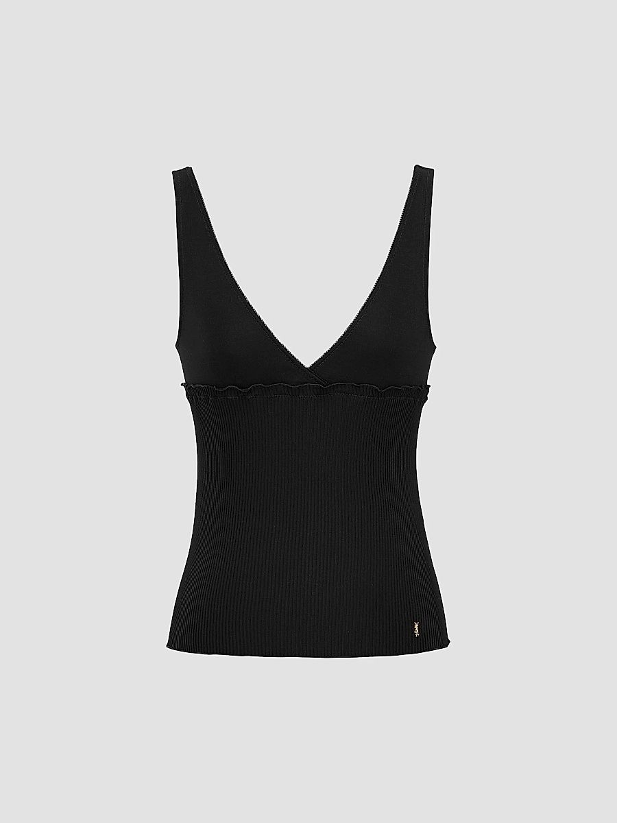 Saint Laurent Women's Cassandre Tank Top in Ribbed Silk Jersey - Noir - Size Large