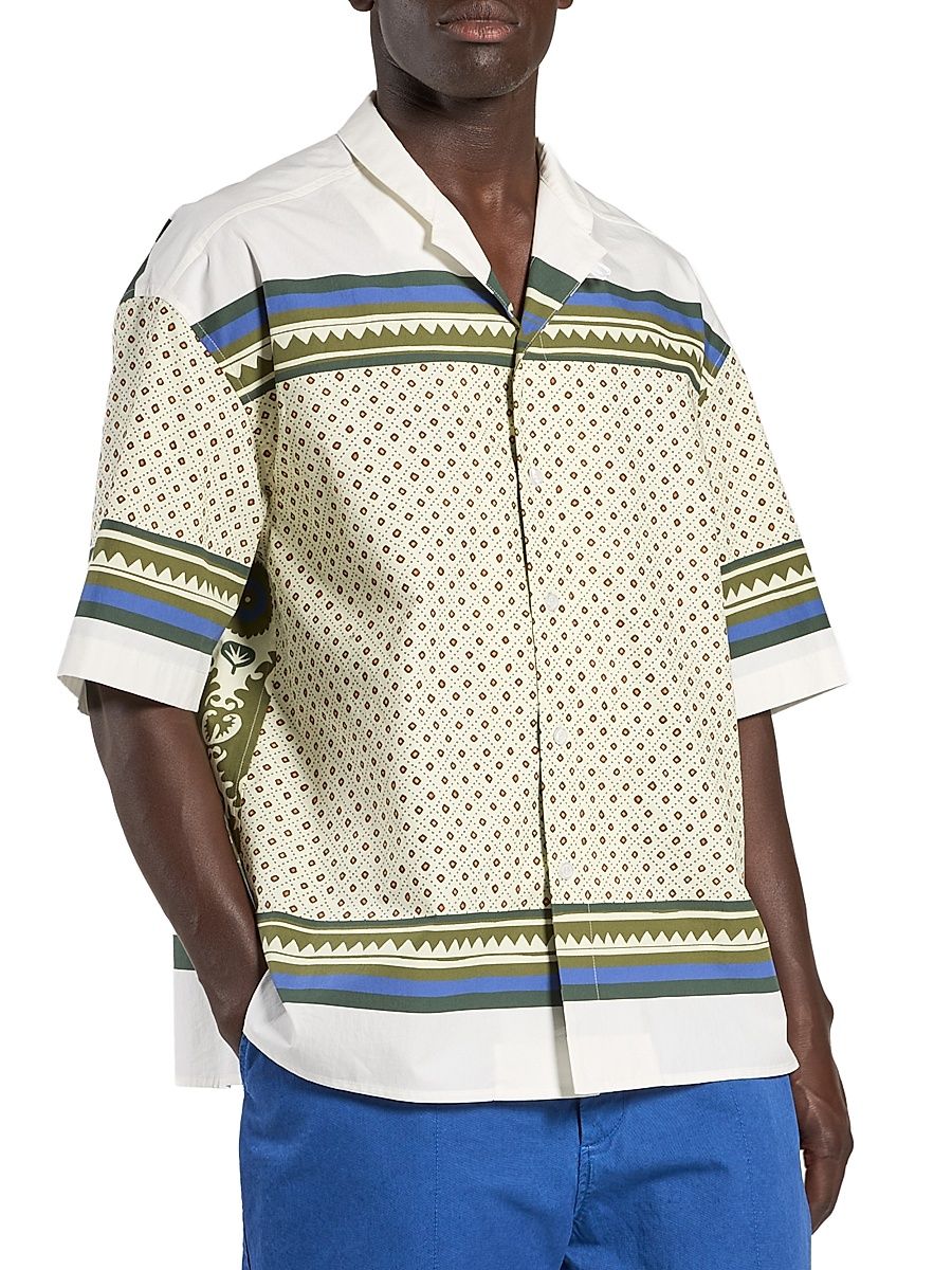 Men's Bandana-Print Cotton Bowling Shirt - Blue Bandana - Size XL