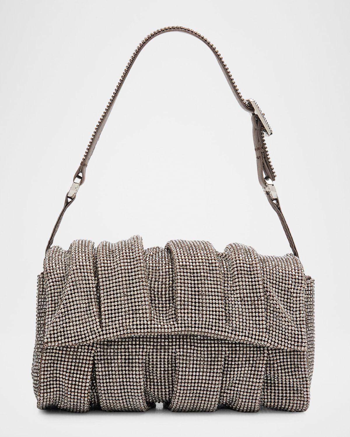 Iris Pleated Crystal Mesh Shoulder Bag