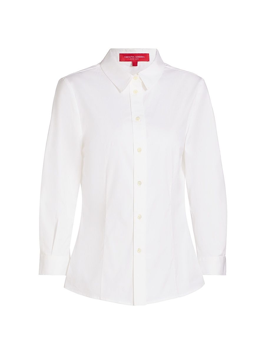 Women's Slim Cotton-Blend Shirt - White - Size 14
