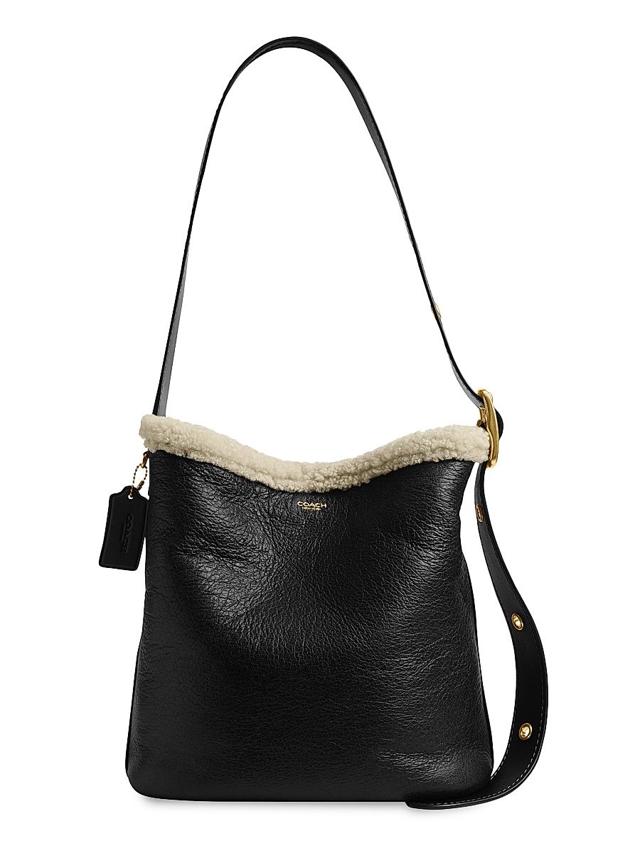 Women's Bleecker Shearling-Trimmed Leather Bucket Bag - Black Natural
