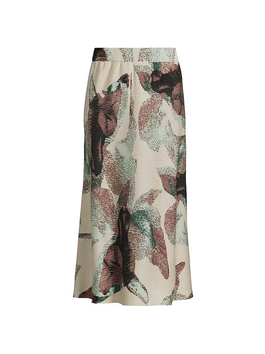 Women's Jacquard Soft Knit Midi-Skirt - Dk Ivy Umber Biscotti - Size XXL