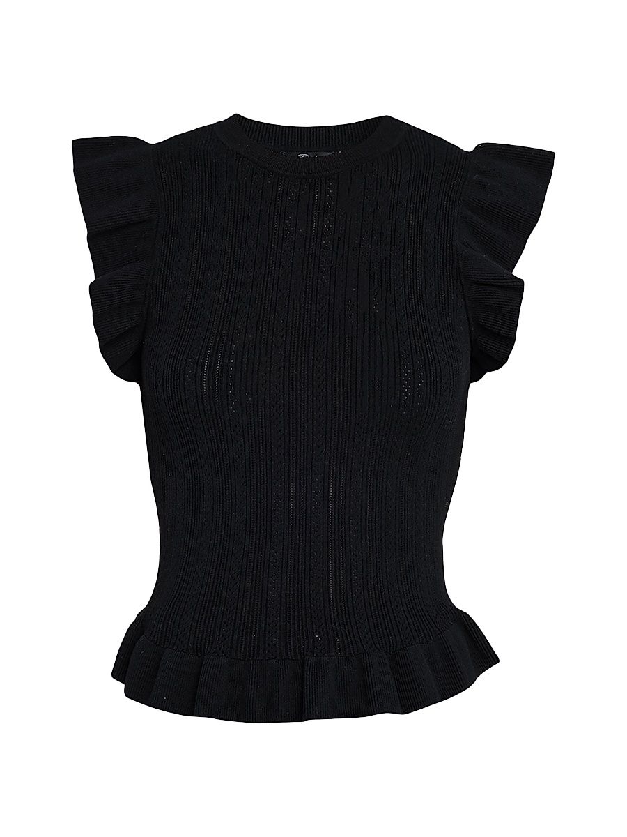 Women's Marci Flutter-Sleeve Knit Peplum Top - Black - Size XL